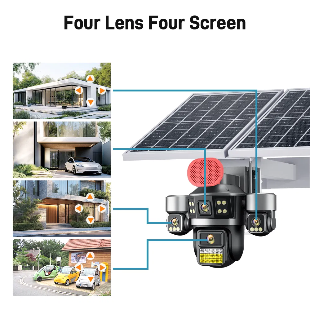 4G 4-Camera Solar-Powered Camera, 2MP HD Sound-Light Warning, Night Vision, Outdoor Water-Resistant (IP66) , 1080P, Cloud Storage, CCTV Camera