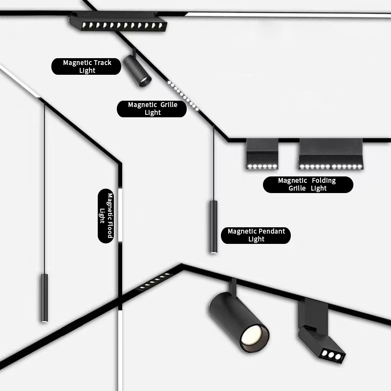 New Design Magnetic Track Light 48V Surface Recessed Pendant LED Spot Light Magnetic Track Rail Magnetic Track Lighting System