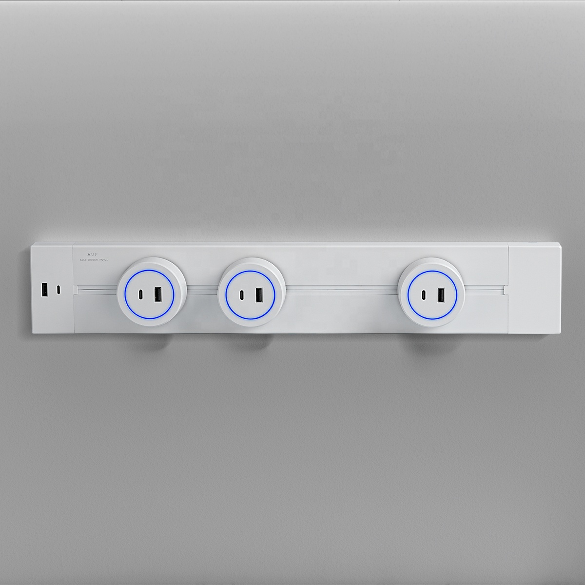 Under Cabinet Power Strip 30/40/50/60/80/100cm Black White Grey Color Mobile Track with USB+Type C Electric Track Socket