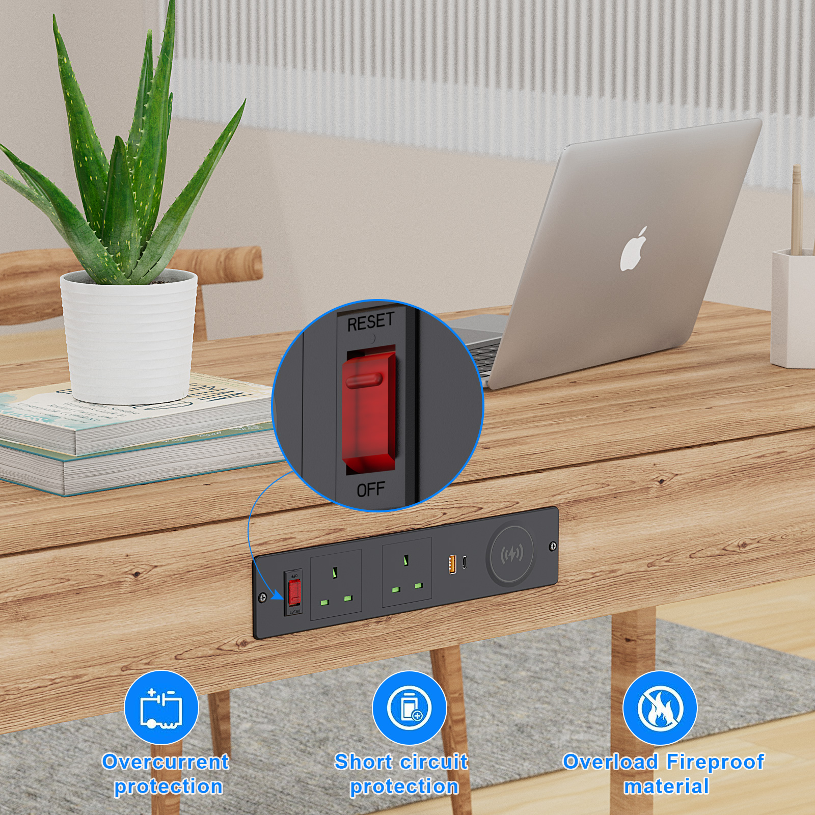 UK Recessed Wireless Charging Socket USB PD 20w Fast Charging Furniture Office Recessed Power Outlet Socket