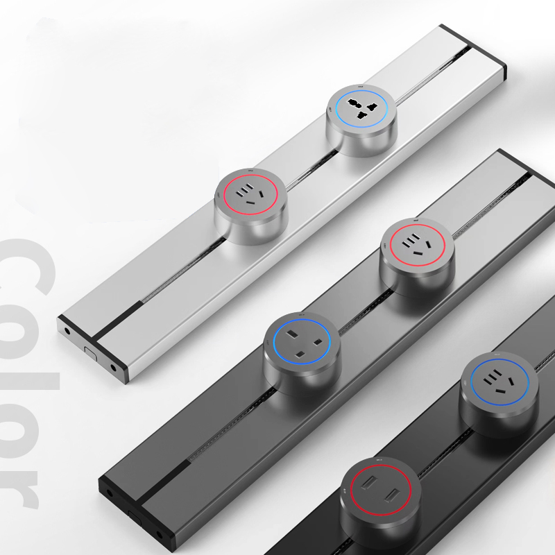Factory Aluminum Wall Track Socket Embedded Orbital EU Movable Modular Power Rail Plug System Desktop Electrical Outlet Panel