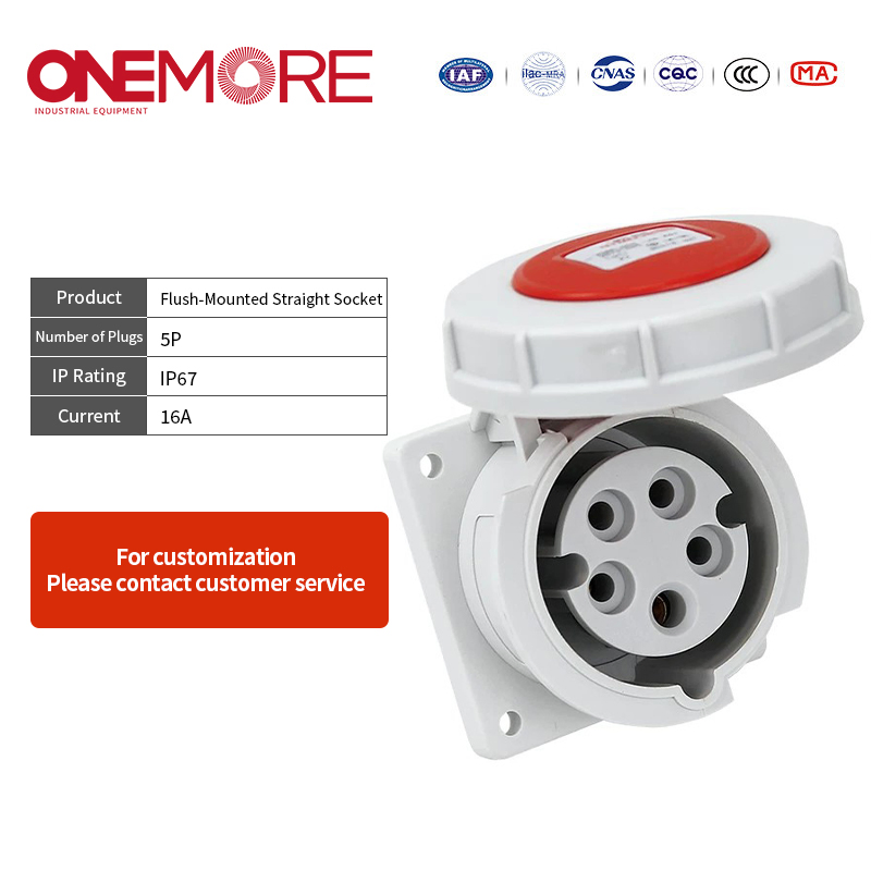 Industrial Power Socket: Flush-Mounted Straight Socket for Tough Conditions