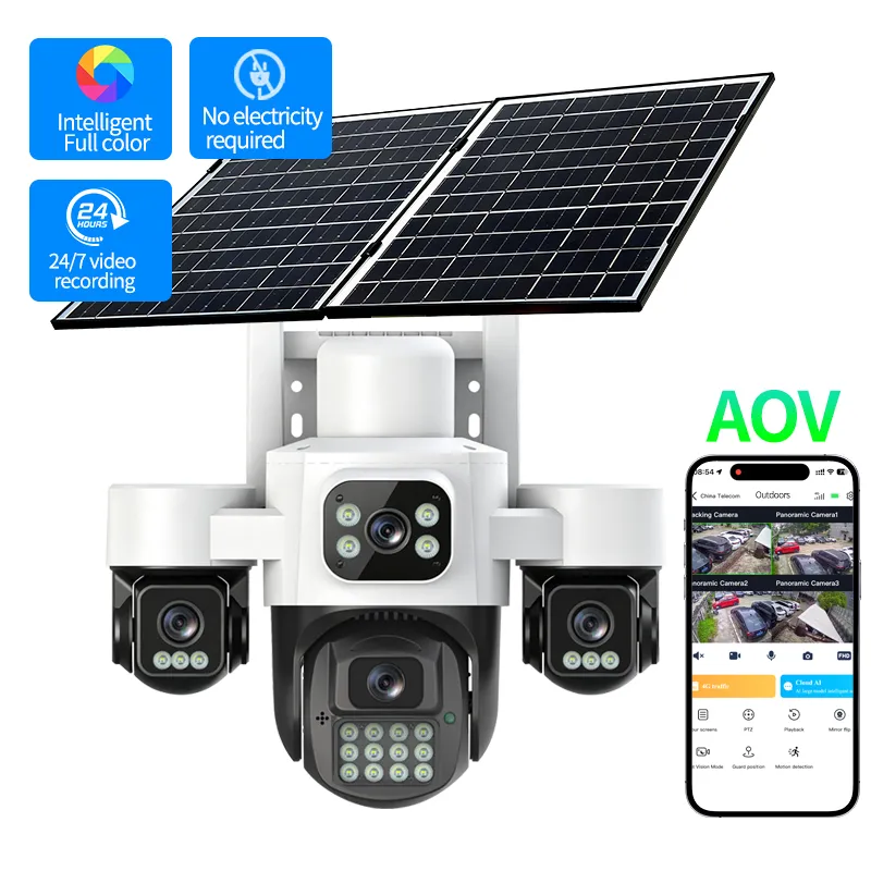 4-Channel Low-Power Solar-Powered 4G Pan-Tilt Rotating CCTV Camera View 1