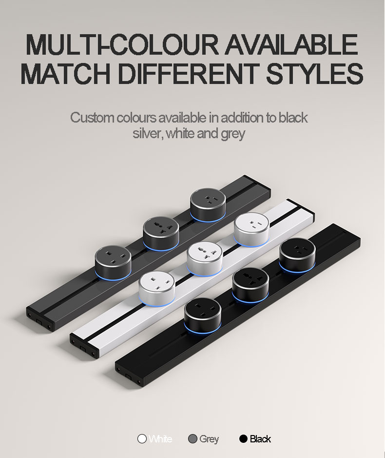VBQN Universal Wall Track Rail Socket Desktop Power Outlet Multi Plug USB Port Wireless Charger Hidden for Office Coffee Table