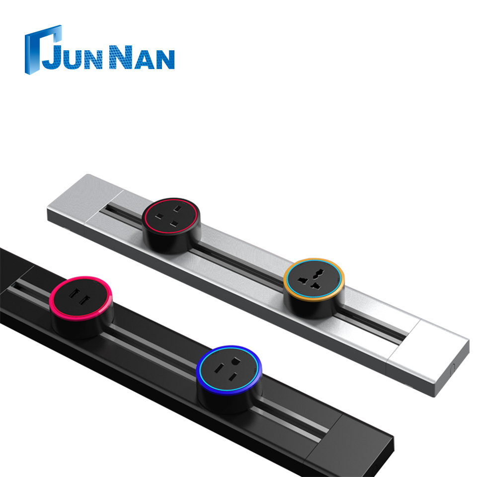 New Home Office Wall Movable Aluminum Alloy Track Socket Power Track System Electric Socket Outlet Universal Adjustable