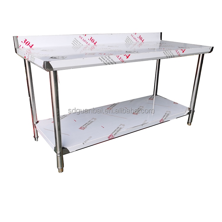 Wholesale Stainless Steel Two Tier Worktable Stainless Steel Restaurant Kitchen Sorting and Working with High Back Splash Board