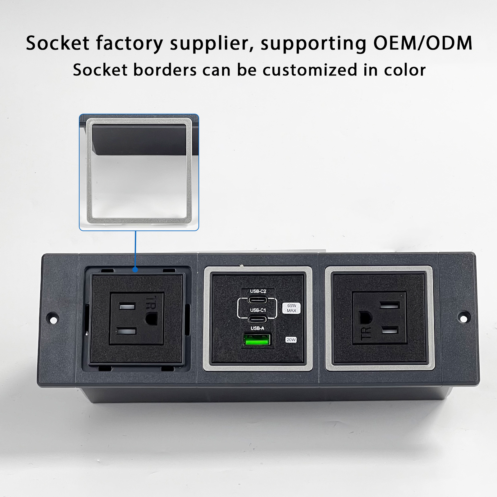 Office Sofa Cabinet Hidden Mounted Desk USB Socket For Furniture 20W PD 2 USB-C In Desk Recessed Power Strip