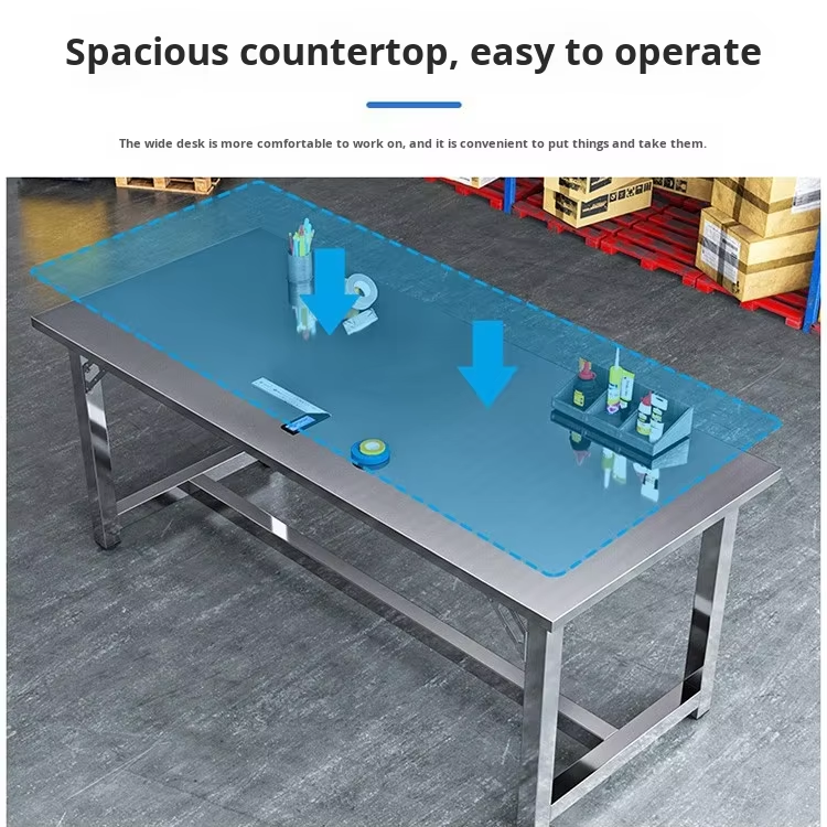 304 Stainless Steel Four-wheel Kitchen Workbench Splash Proof Electrical Outlets Polished Surface Eco-friendly 100kg Load