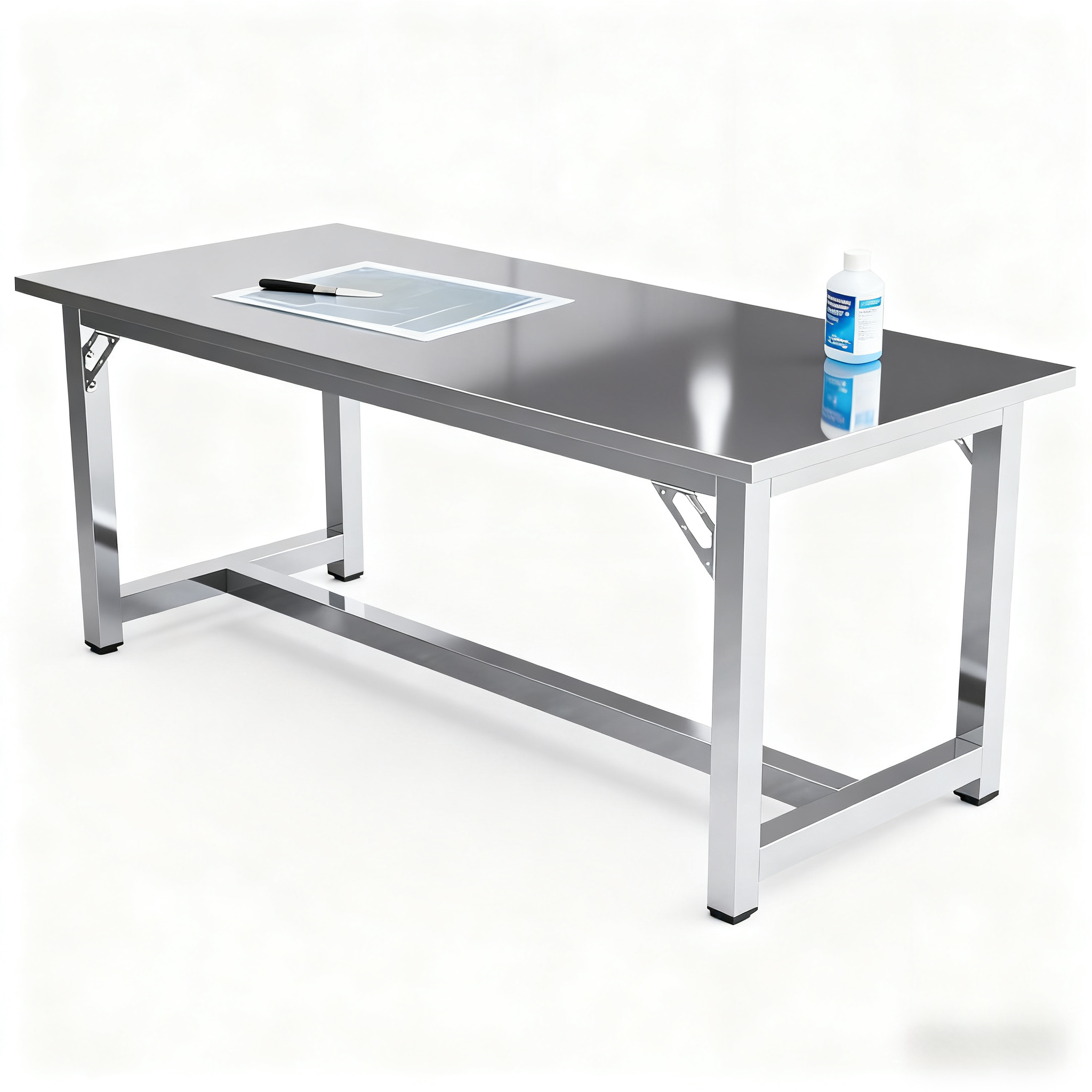 304 Stainless Steel Four-wheel Kitchen Workbench Splash Proof Electrical Outlets Polished Surface Eco-friendly 100kg Load