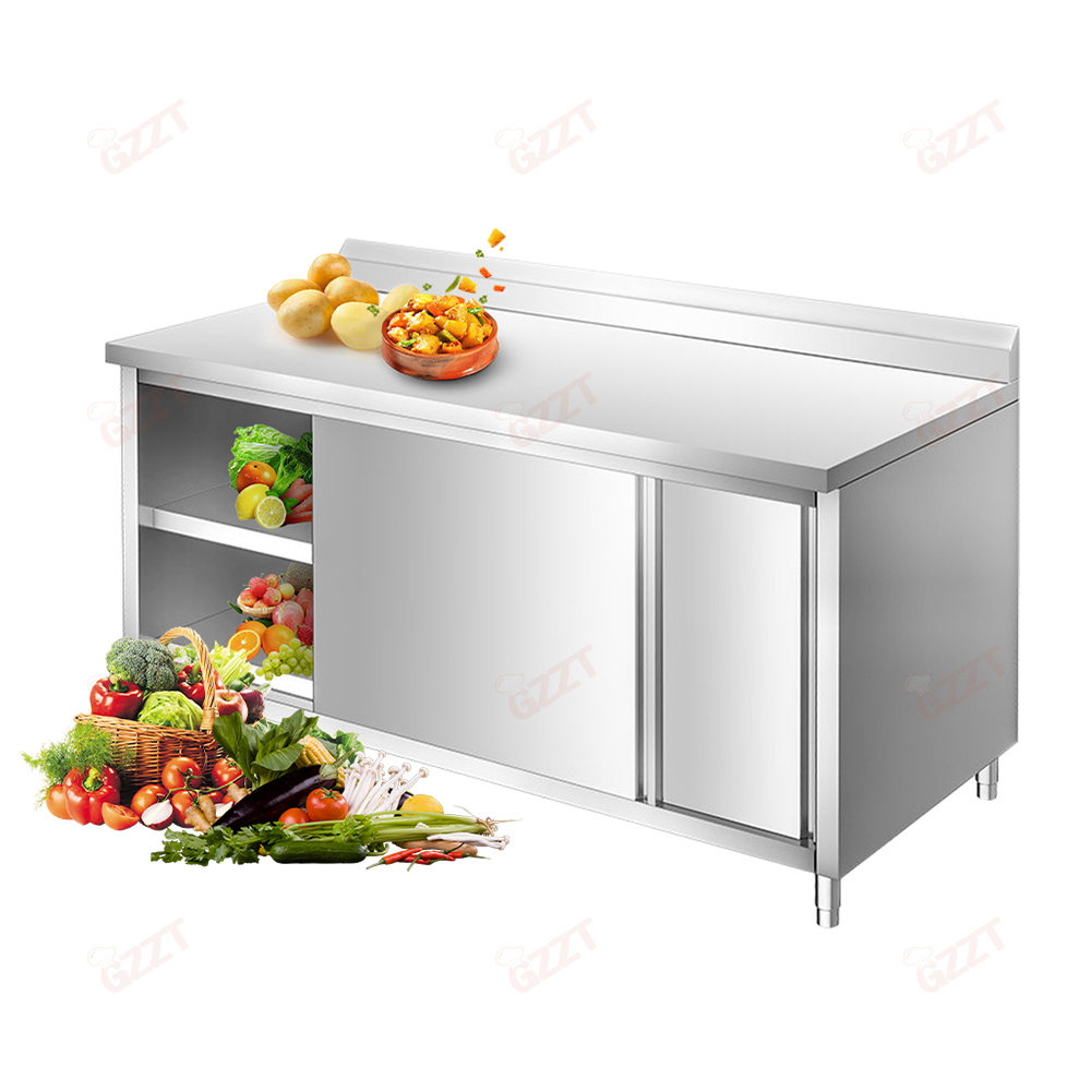 High Quality Multifunctional Kitchen Industrial Commercial 201 304 Stainless Steel Work Table Cabinet Counter With Splashback