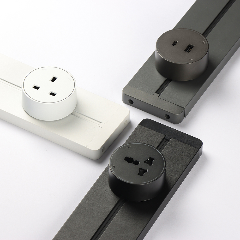 Track Socket Power Rail Outlet Movable Socket Kitchen Track Outlet Aluminum Track Socket Sliding Power Strip CE Certified Rail