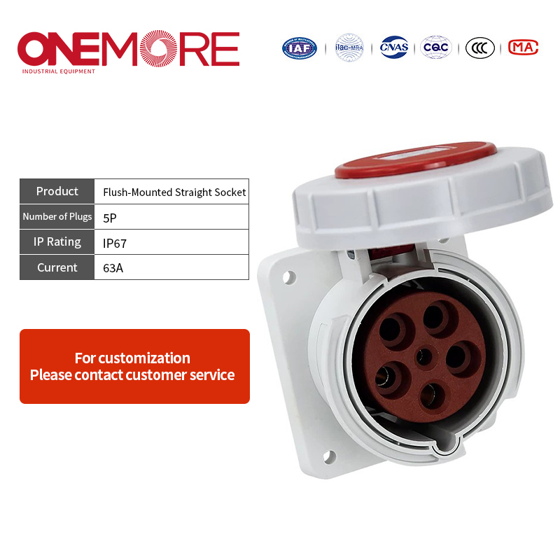 Industrial Power Socket: Flush-Mounted Straight Socket for Tough Conditions