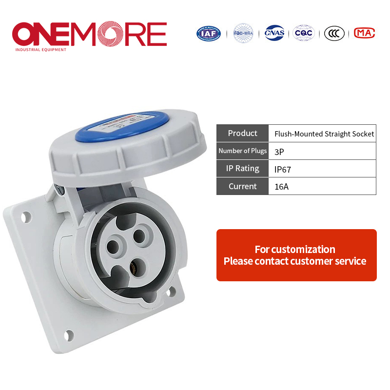 Industrial Power Socket: Flush-Mounted Straight Socket with CE Certification