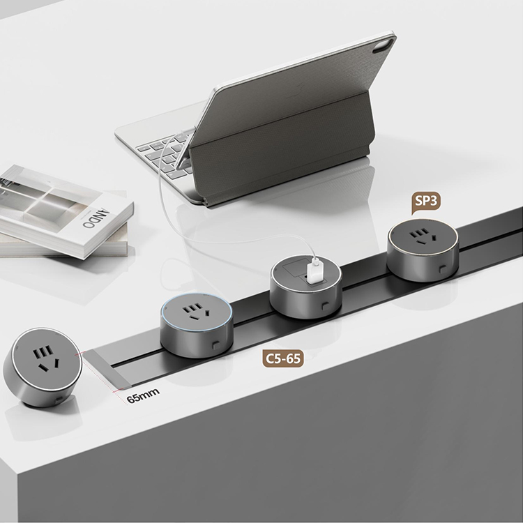 EU UK US Aluminum Power Track System Removable Wall Desk Mounted Rail Socket for Home and Office with Safety Lock Adapter