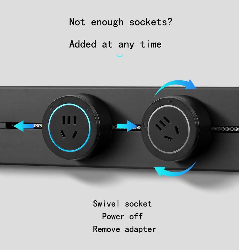Factory Aluminum Wall Track Socket Embedded Orbital EU Movable Modular Power Rail Plug System Desktop Electrical Outlet Panel