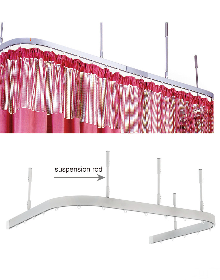 Hospital Aluminum Curtain Rail Hardware Metal Part Ceiling Mount Bendable Track