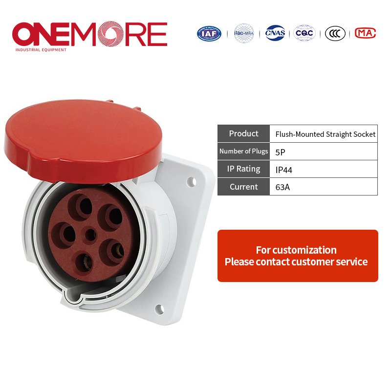 Industrial Power Socket: Flush-Mounted Straight Socket for Tough Conditions