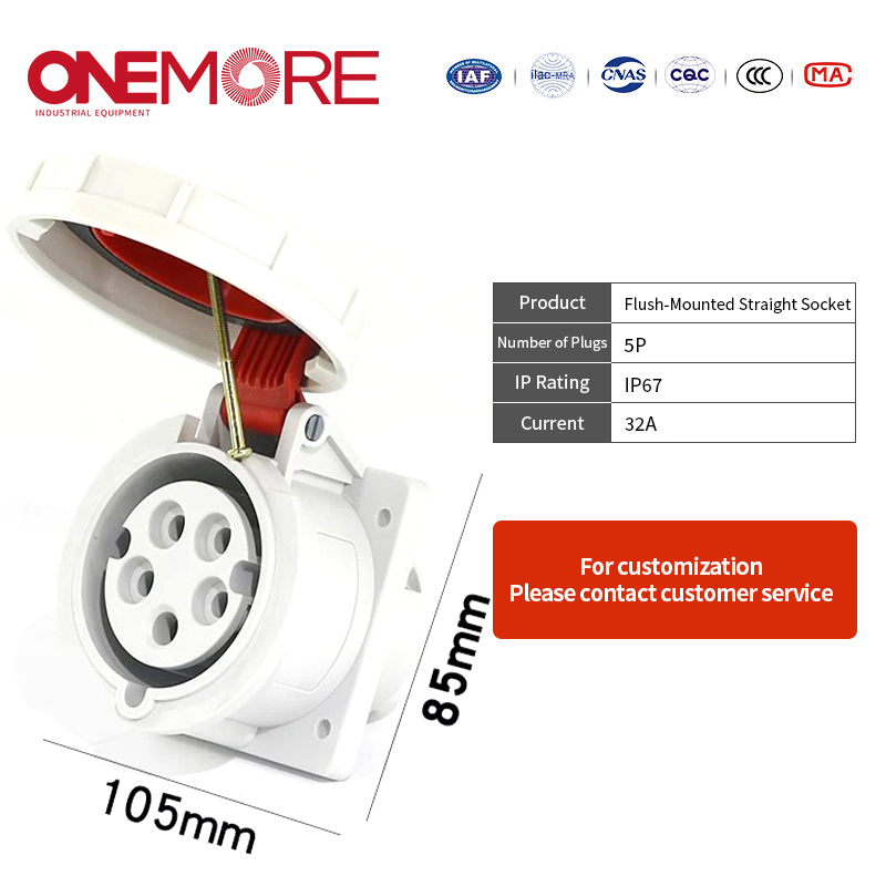 Industrial Power Socket: Flush-Mounted Straight Socket for Wall Installation