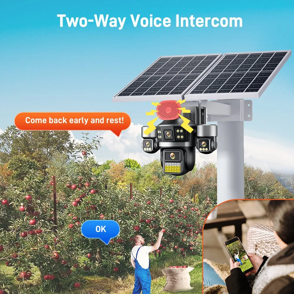 4G 4-Camera Solar-Powered Camera, 2MP HD Sound-Light Warning, Night Vision, Outdoor Water-Resistant (IP66) , 1080P, Cloud Storage, CCTV Camera