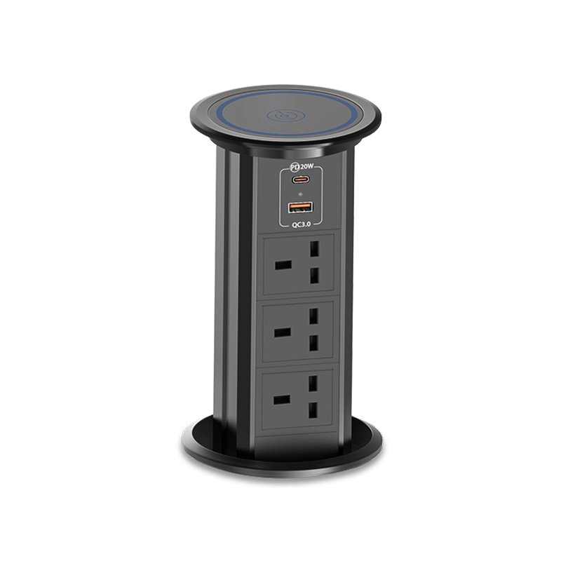 EU/US/UK Universal 15W Wireless Charger Motorized Pop Socket Hidden Table Kitchen Worktop Power Strip Outlet 15A Rated Current