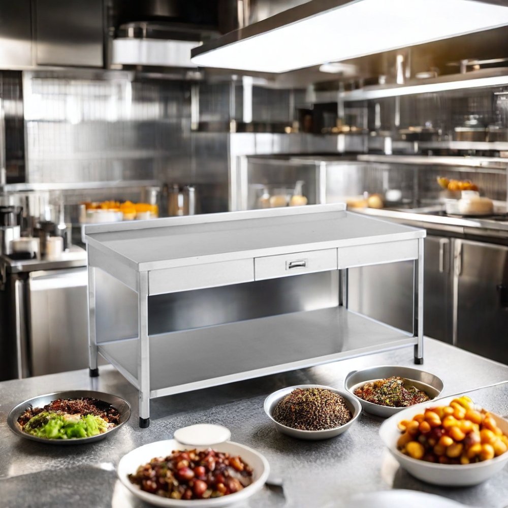 New Commercial Industrial Electric/Gas Range Cooking Equipment Hotel Restaurant Supplies-Work Bench Drawer Splash Back Shelf