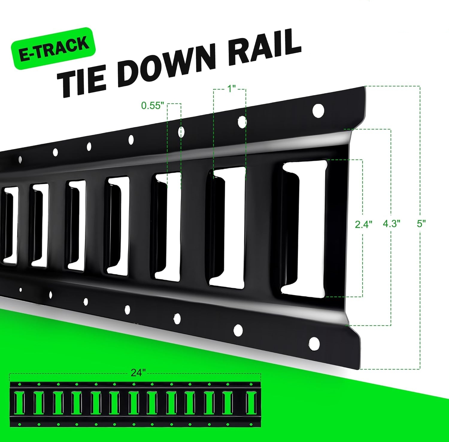 2' E Track Rail Tie-Down Kit Heavy Duty E Track Rails System Power Coated Steel for Securing Cargo