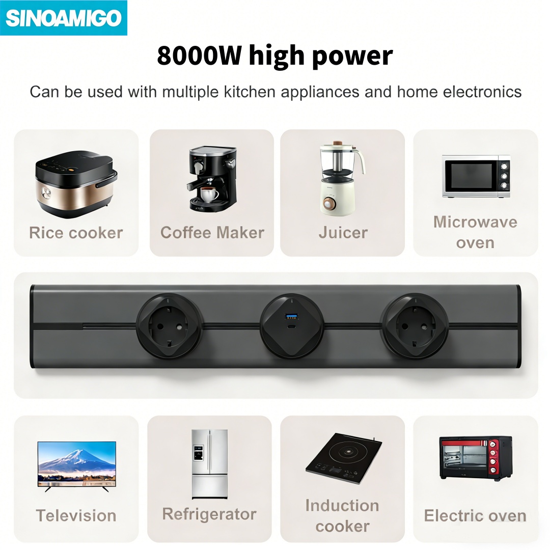 SINOAMIGO US Standard 50/175/100cm Wall Mounted Power Rail Track Socket For Kitchen/office/conference Room
