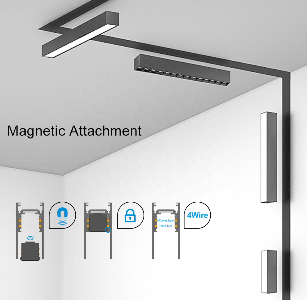 New Designer Tendencia Smart Tuya ultra Thin Stretch Ceiling Surface Recess Embedded White Colour Linear Magnetic Track Light