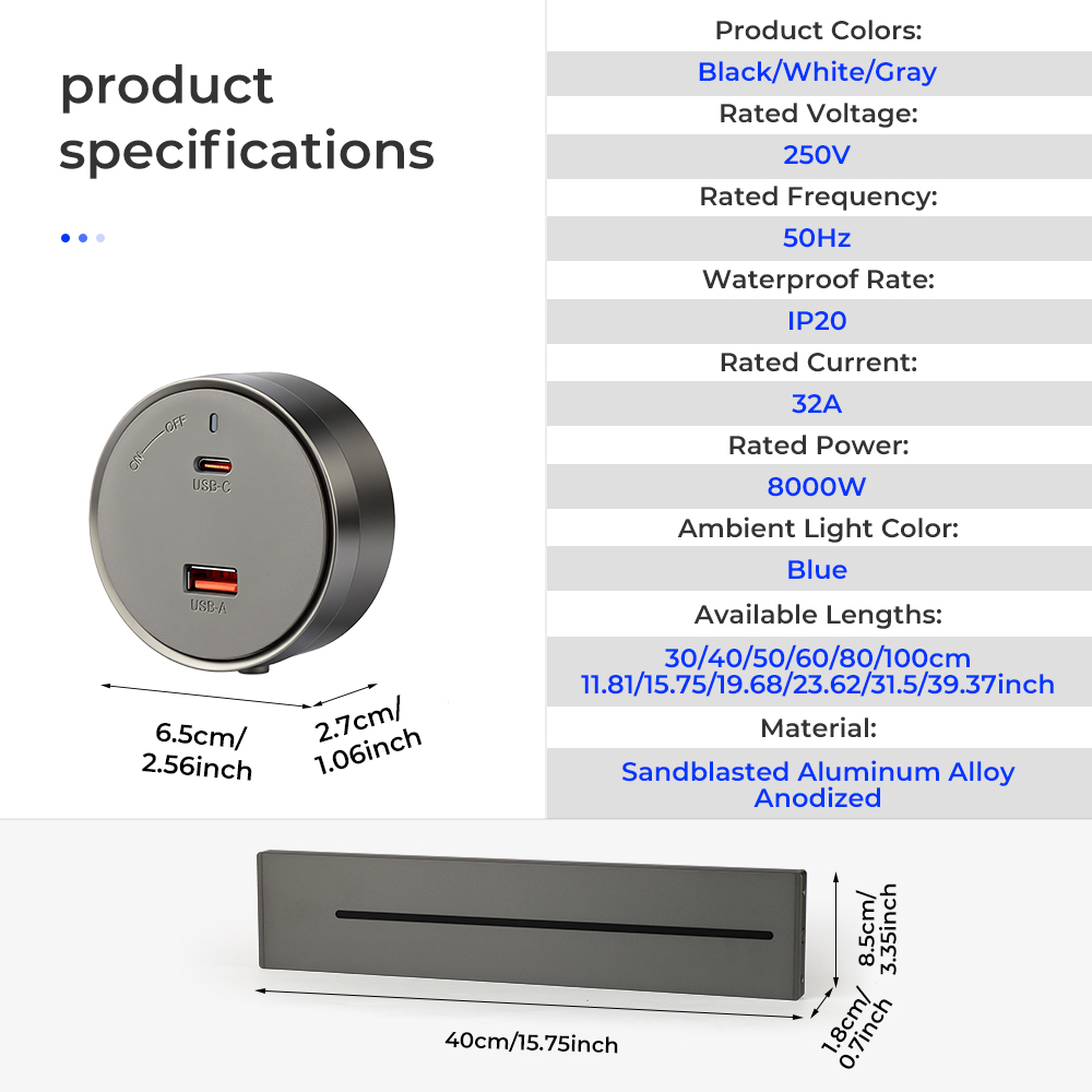Movable Hospital Use Wall Outlet Multi-Function USB Track Outlet Surface-Mounted Flush-Mounted 50CM Power Kitchen Power Track