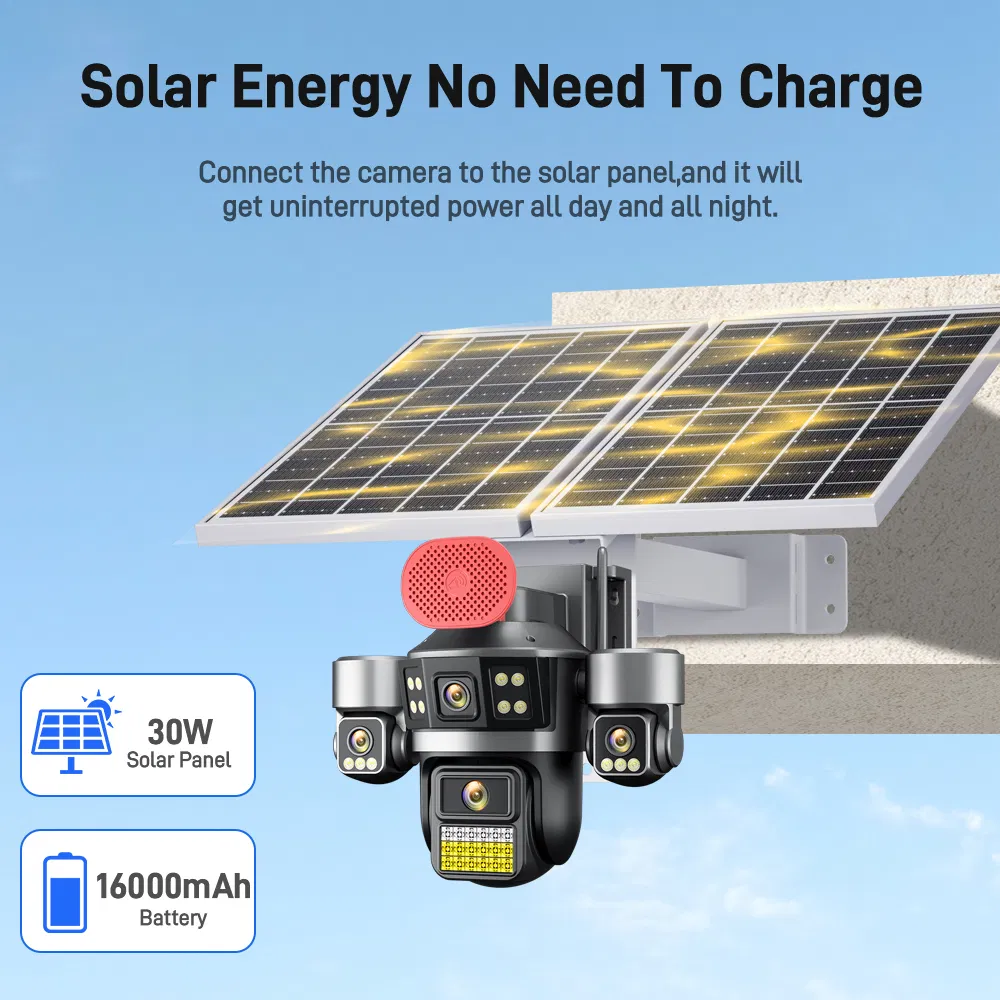 2MP Dual Solar Panels 4G Solar Camera with PTZ and Aov Features Panoramic Camera with Night Vision and Voice Function Farm CCTV Monitoring 4-Channel Security Ca