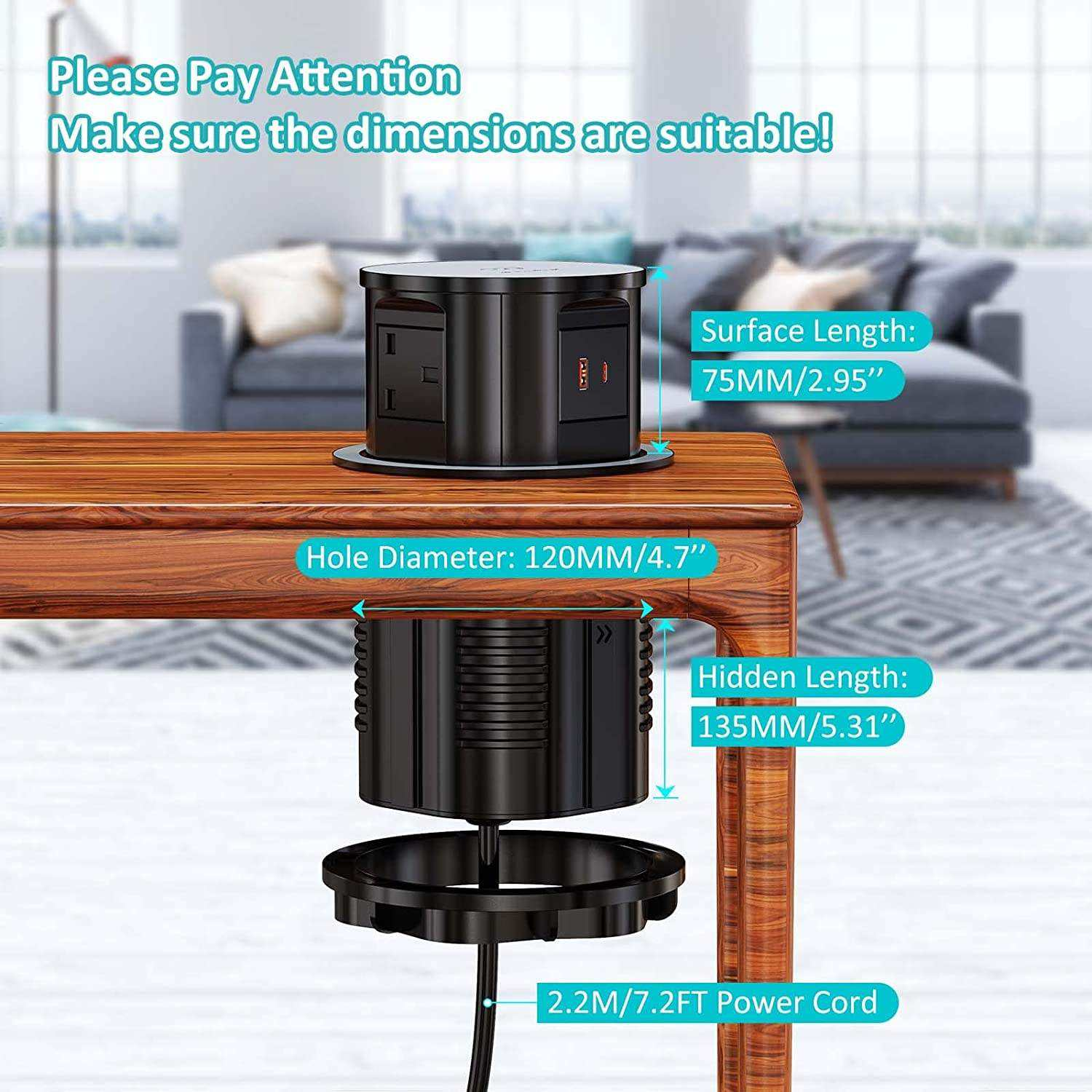 Smart Automatic Motorized Pop Up Socket With Wireless Charging USB-C Pd Kitchen Power Strip Tower For Conference Table Office