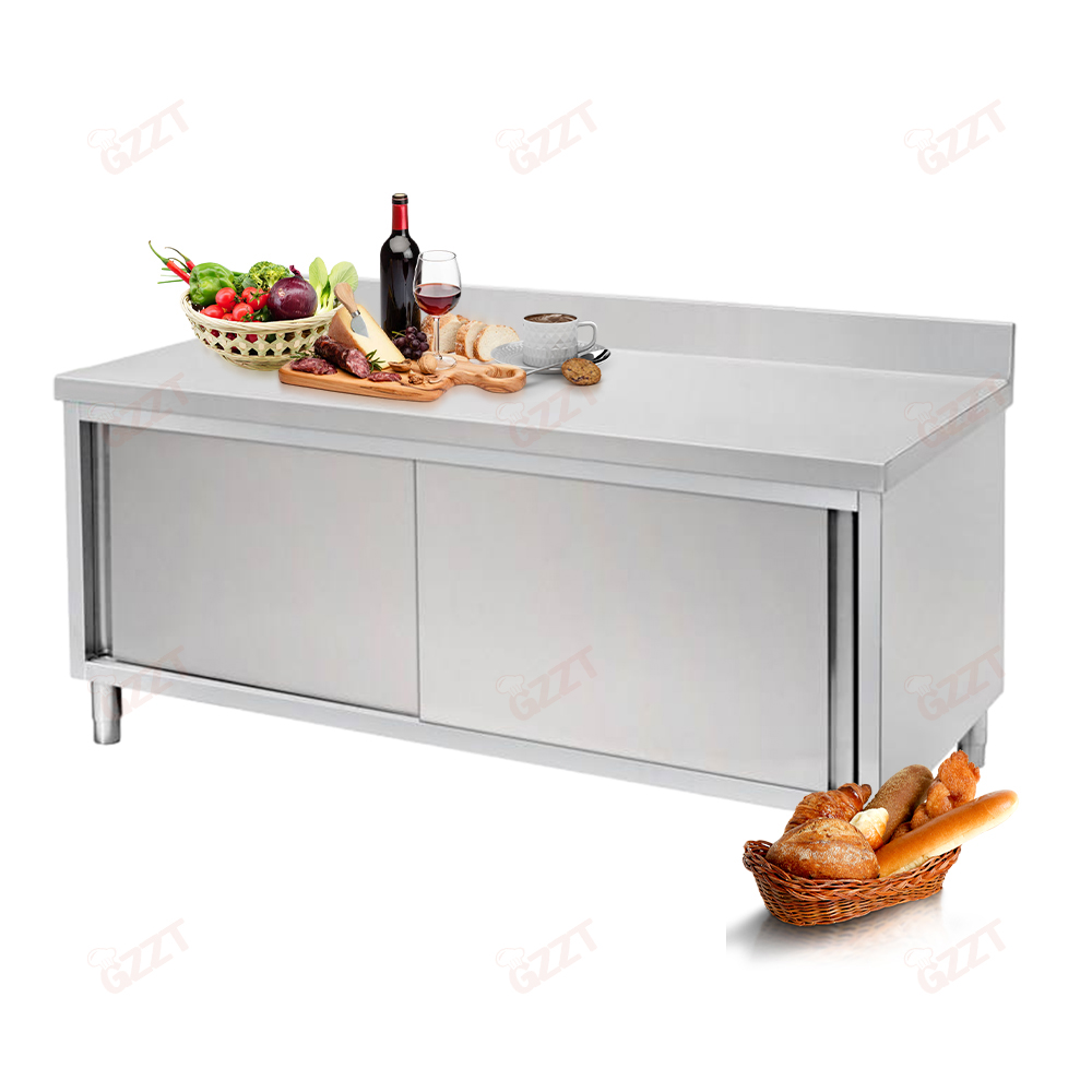 High Quality Multifunctional Kitchen Industrial Commercial 201 304 Stainless Steel Work Table Cabinet Counter With Splashback