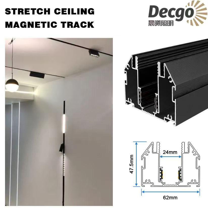 Europe Russia Aluminum Stretch Film Ceil Rail System 48V Magnetic Track Lights
