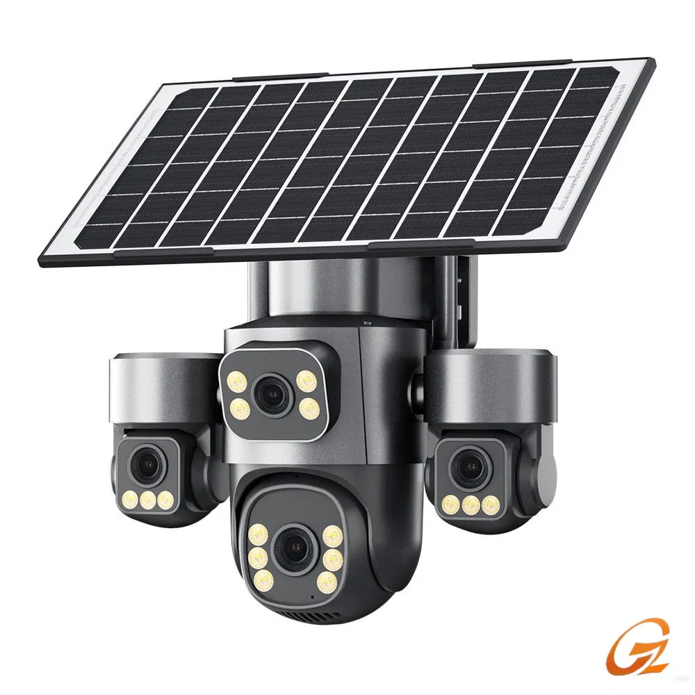 Solar-Powered Quad-Camera Dome Camera with Warm Light Night Vision