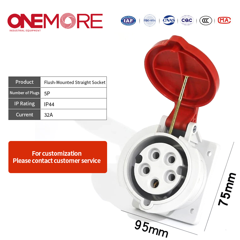 Industrial Power Socket: Flush-Mounted Straight Socket for Wall Installation