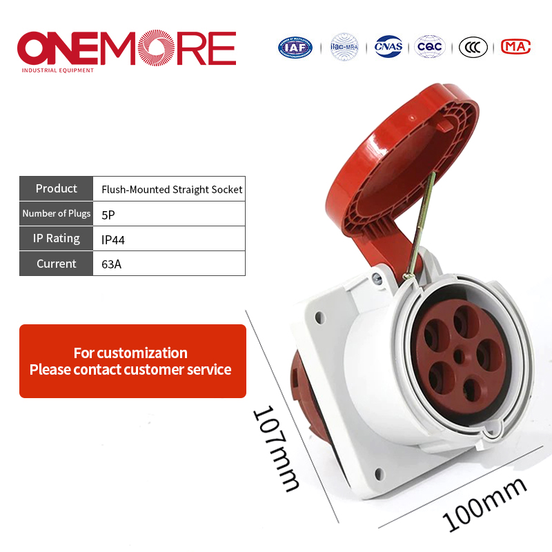 Industrial Power Socket: Flush-Mounted Straight Socket for Tough Conditions