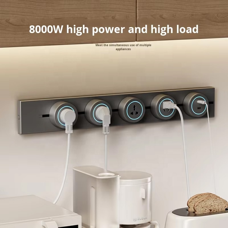 80cm Commercial Power Track System Professional Heavy Duty Electrical Rail for Restaurant Workshop 5 Multi-Plug Adapters