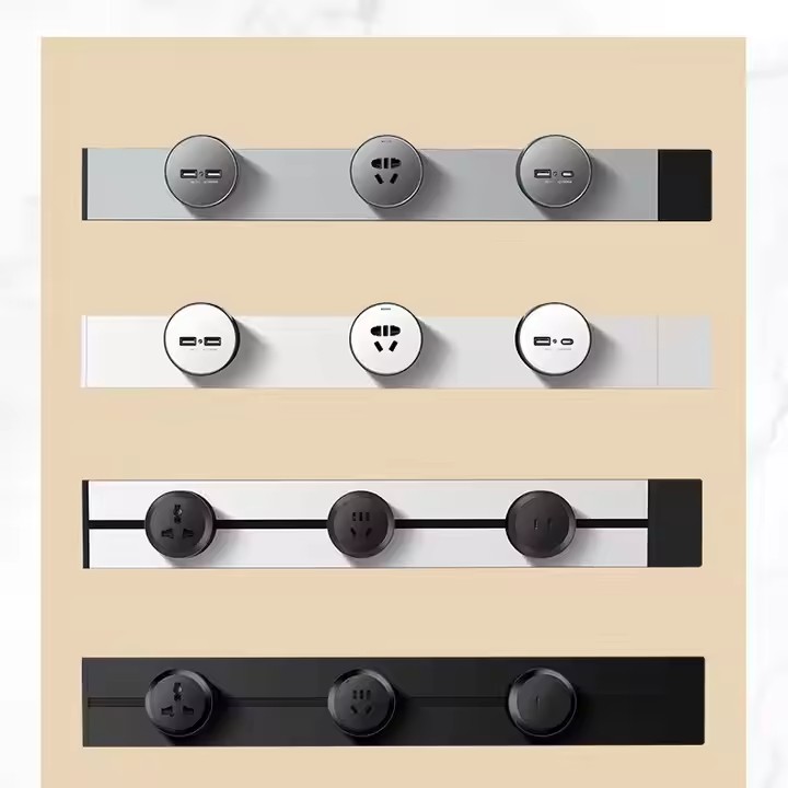 Popular Recessed Embedded Power Track Socket Rail Mounted Wall Socket with USB Type C Desktop Electric Socket