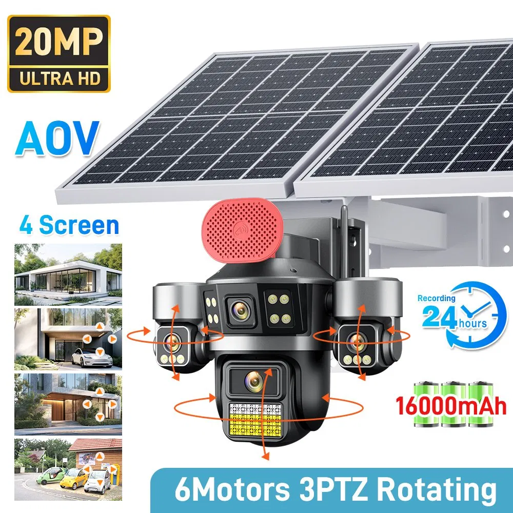 2MP Dual Solar Panels 4G Solar Camera with PTZ and Aov Features Panoramic Camera with Night Vision and Voice Function Farm CCTV Monitoring 4-Channel Security Ca