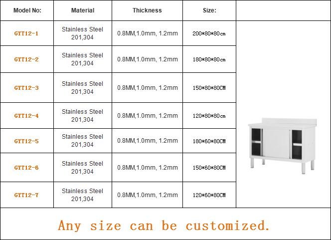 Modern Restaurant Kitchen Equipment Stainless Steel Sliding Door Work Table Cabinet with Splashback