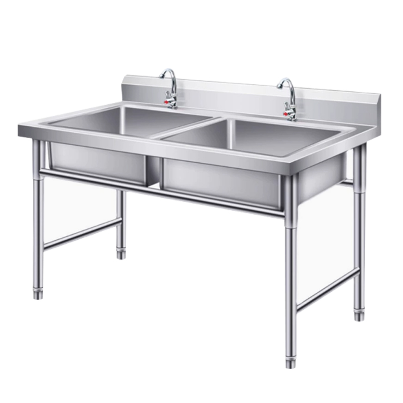 CFT Restaurant Kitchen Equipment Free Stand Hand Wash Stainless Steel Sink Bench Double with Splashback