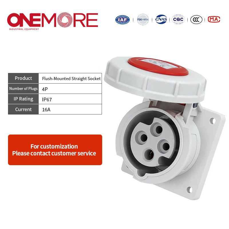 Industrial Power Socket - Flush-Mounted Straight Socket with IEC 60309 Standard