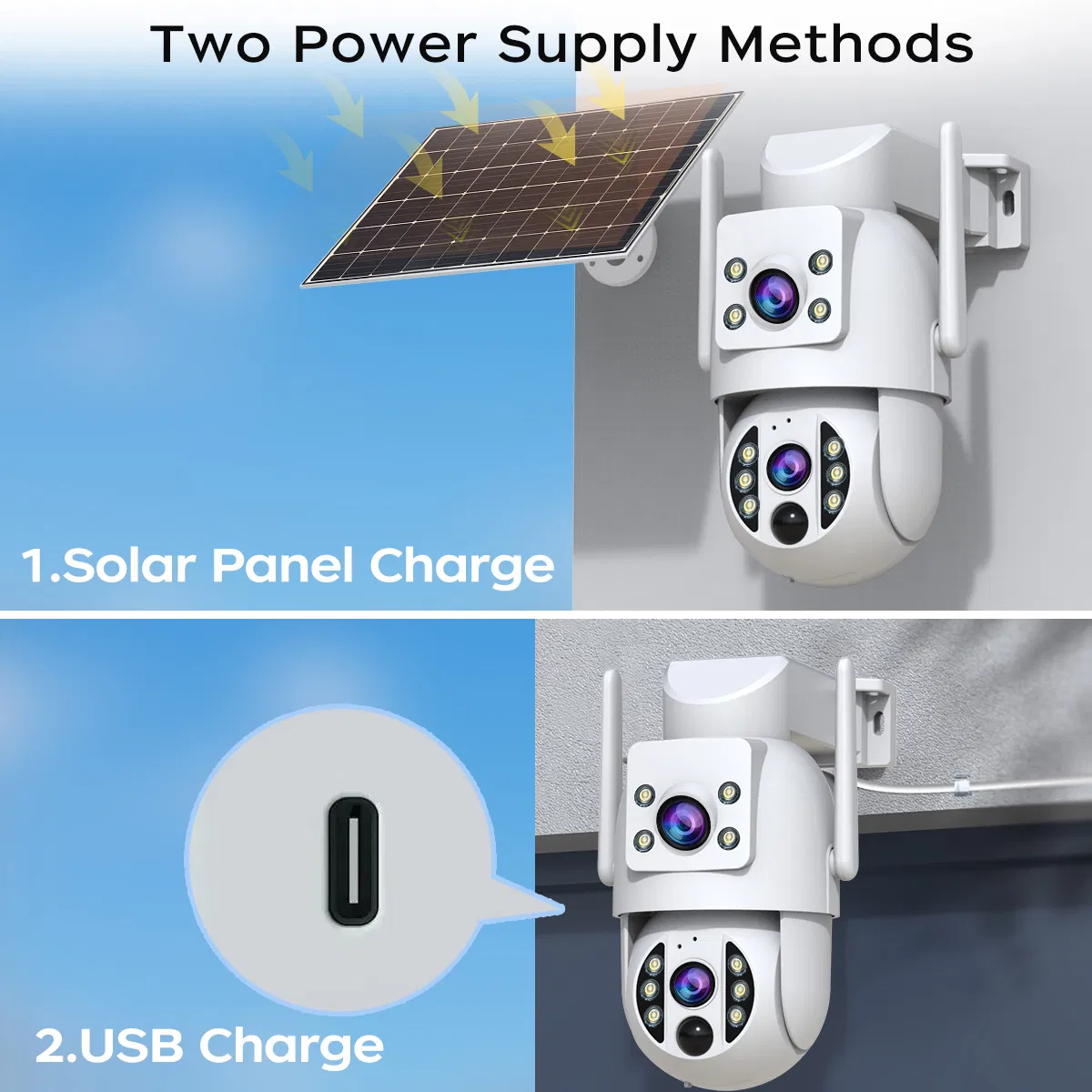 Advanced Outdoor Dual-Lens PTZ Security Camera with Solar Power