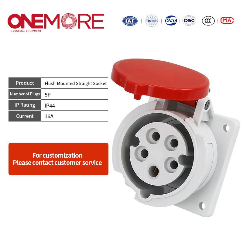 Industrial Power Socket - Flush-Mounted Straight Socket for Reliable Use