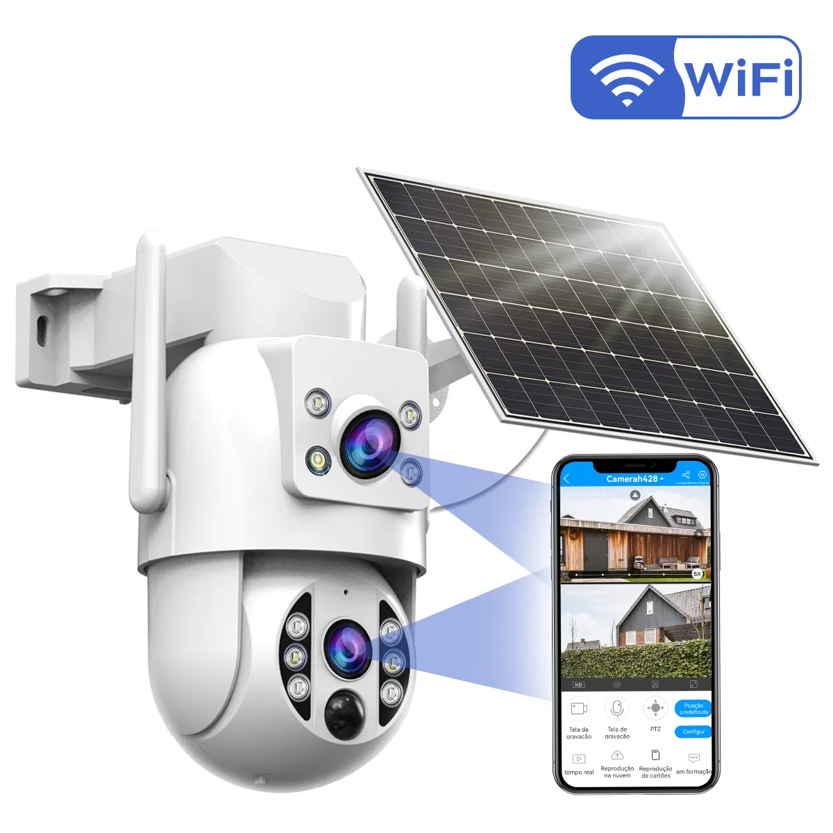 Advanced Outdoor Dual-Lens PTZ Security Camera with Solar Power