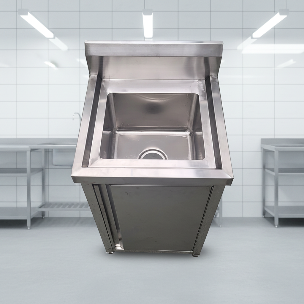 CFT Stainless Steel NSF Certified Single Sink Work Table Splashback Storage Cabinet 3-Year Warranty for Commercial Kitchen