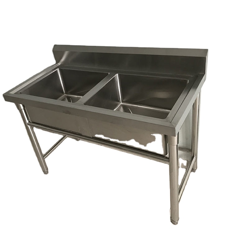RUITAI Factory Commercial Kitchen Stainless Steel 201 Double Sink Work Table High Quality with Back Splash