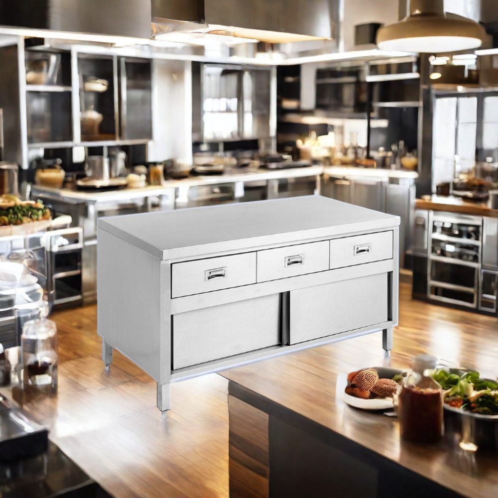 New Commercial Industrial Electric/Gas Range Cooking Equipment Hotel Restaurant Supplies-Work Bench Drawer Splash Back Shelf