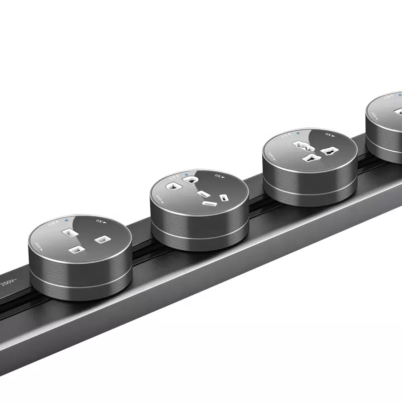 Electrical Removable Rail Track Power Strip Multi Universal Outlets Smart Plug Mountable Socket For Kitchen Island Office Desk