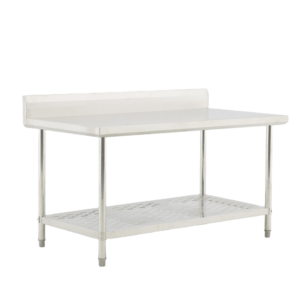 Customized American-Style Kitchen Worktable Stainless Steel Workbench with Square Leg Splashback Kitchen Equipment